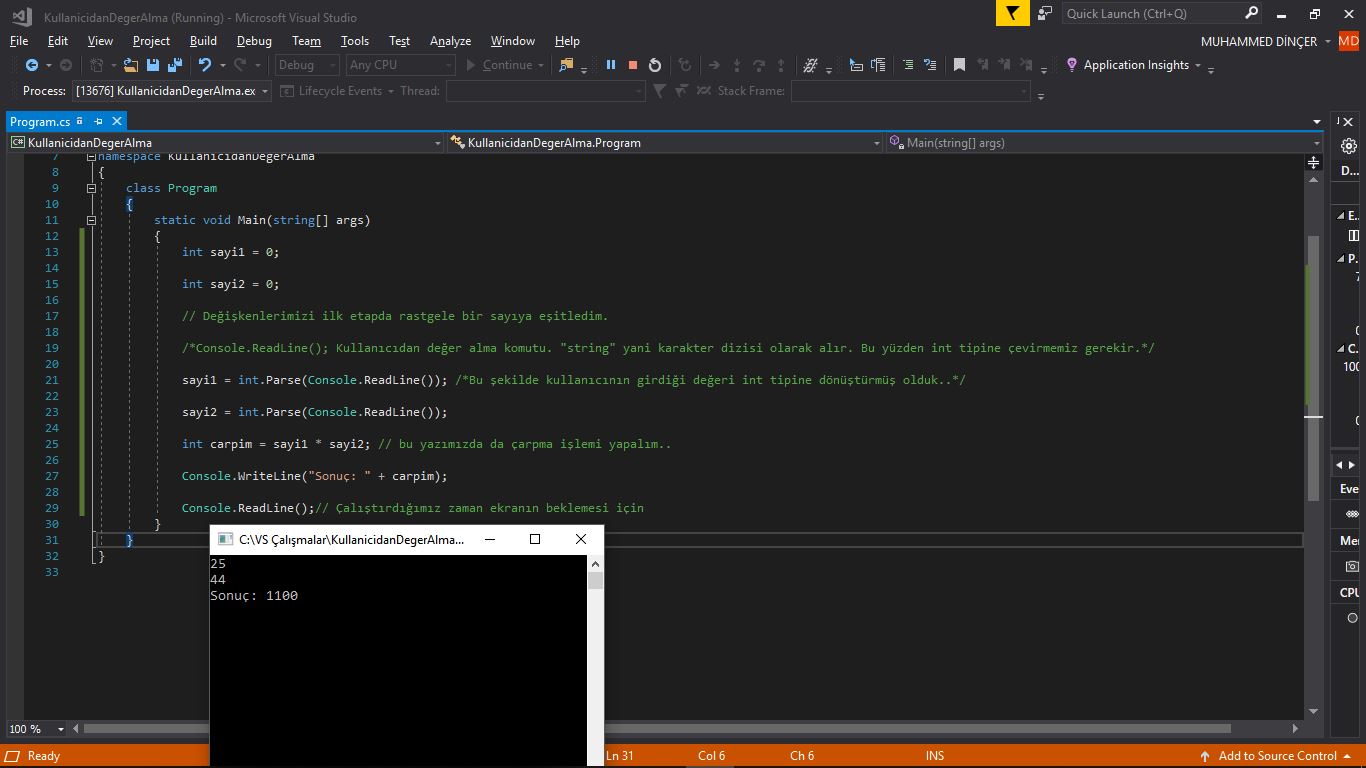 kullanıcıdan değer alma işlemi c#