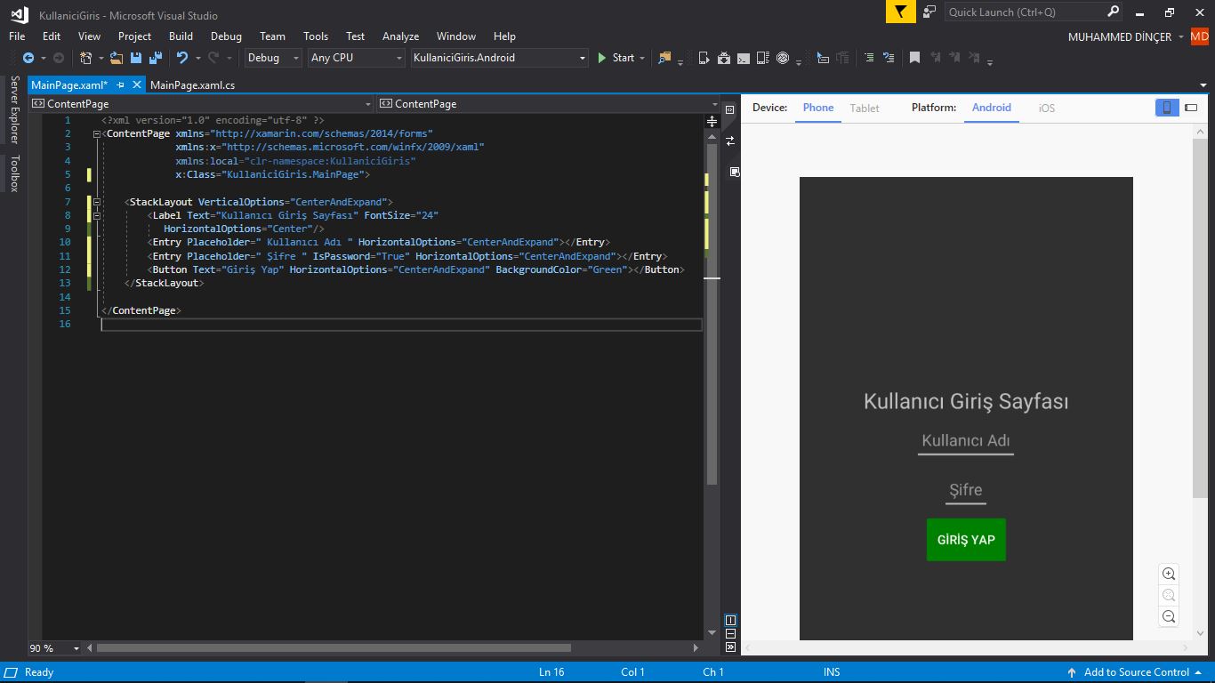 xamarin kullanıcı giriş 2