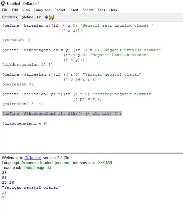 lisp ile geometrik şekillerin alanlarını hesaplama