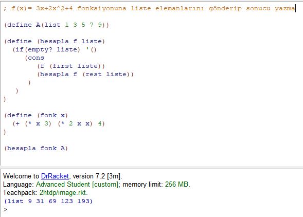 drracket liste elemanları ile fonksiyon