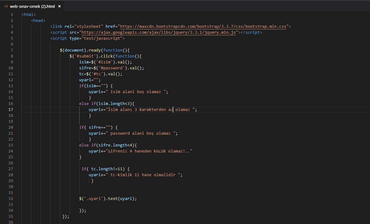 Jquery form kontrolü örnek
