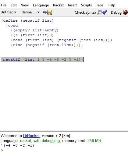 DrRacket negatif eleman bulma