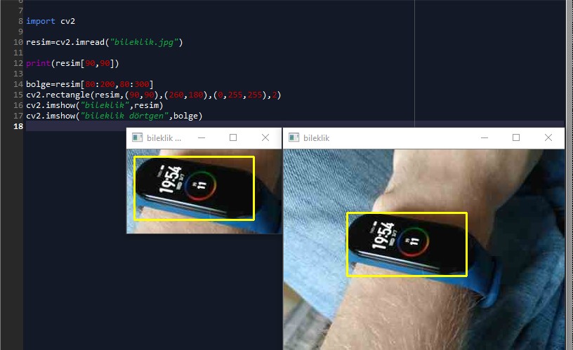 Python dörtgen çizdirme ve yeni pencerede gösterme